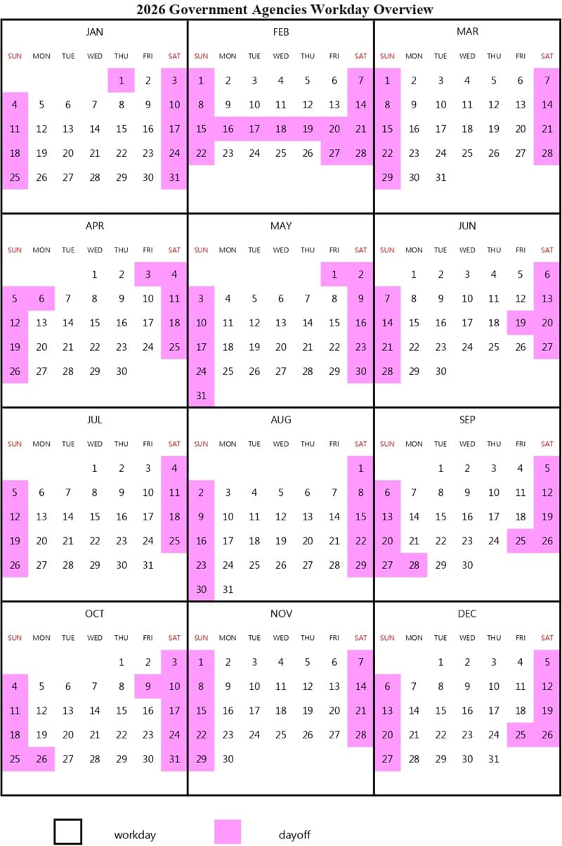 Taiwan Public Holidays 2026